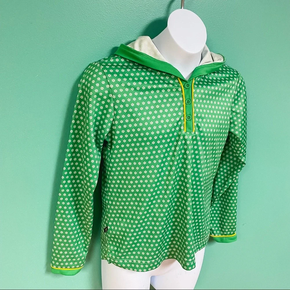 Lands End Green White Daisy Print Long Sleeve UPF 50 Sun Hoodie Rashguard 10/12